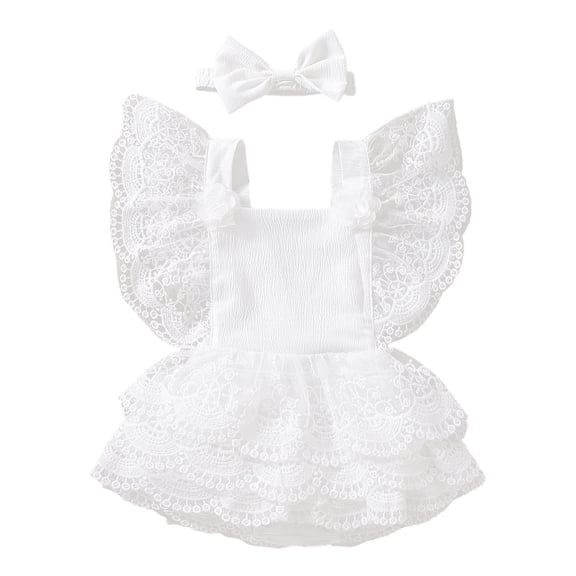 QUOTAY Girl Lace Baby Romper Casual Daily Wear Bodysuit Soft Comfortable Outfit with Delicate Floral Design 0-2 White,18-24M