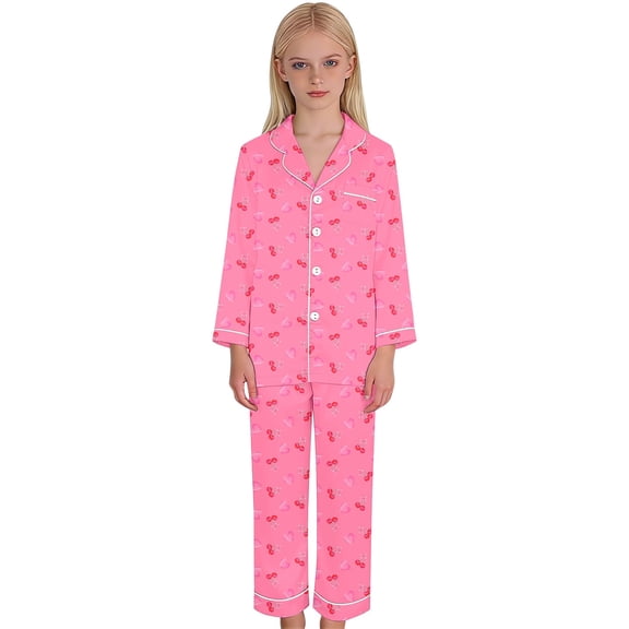 QUOTAY Girl Pajamas Set Cartoon Gradient Heart Print Long Sleeve Two Piece Pajamas Soft Loungewear Sleepwear For Kids 03_Hot Pink,110