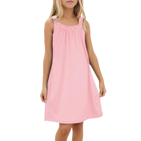 QUOTAY Girls Beach Swim Cover Up Summer Sleeveless Tank Dress for Age 4-14 Years Girls Dresses Pink,140