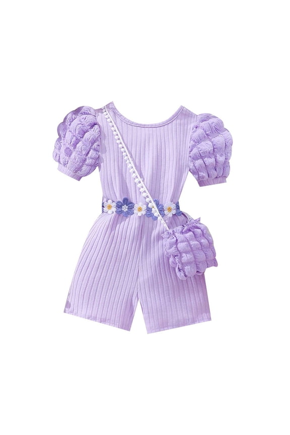 Girls Casual 2 Piece Set Ribbed Back Long Sleeve Jumpsuit with Sleeves Bag 02_Purple,2-3 Years