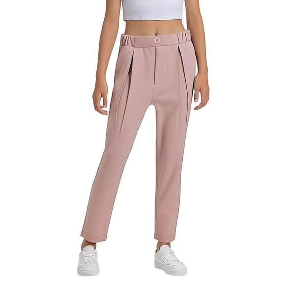 QUOTAY Girls Dress Pants for Girls Classic Trousers for School Performance and Casual Wear Comfortable Everyday Formal Long Pants 2-13 Years 02_Pink,12-13 Years