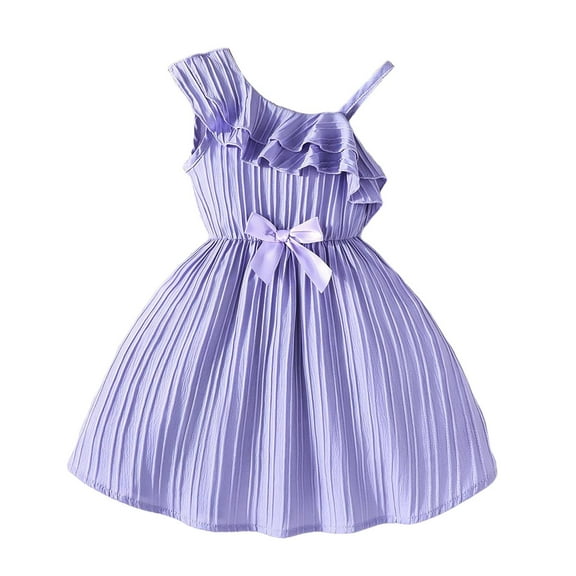 QUOTAY Girls Dresses Elegant Off Shoulder Ruffled Summer Dress for Casual Party Performance Age 3-8Y Girls Holiday Dresses Purple,7Y