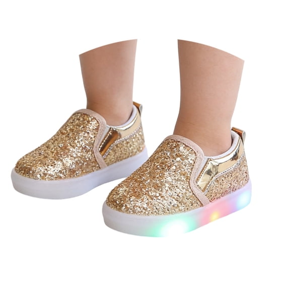 QUOTAY Girls Fashion Sneakers with Flashing LED Lights Sparkly Casual Shoes Breathable Platform Sole for Kids Toddler Shoes Girl and Baby Sporty Comfortable Footwear Gold,29