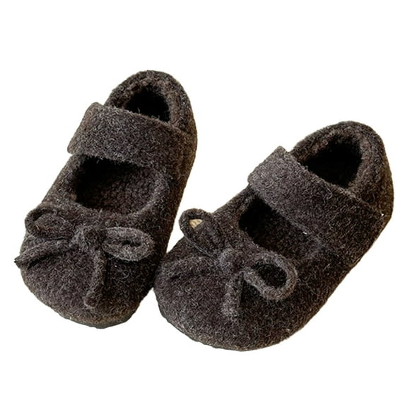 QUOTAY Girls Fashion Sneakers with Bow Detail Warm Lined Winter Shoes for Toddler Girl Slippers Little Kid Big Kid Age 1-6 Years 02_Brown,3.5-4 Years