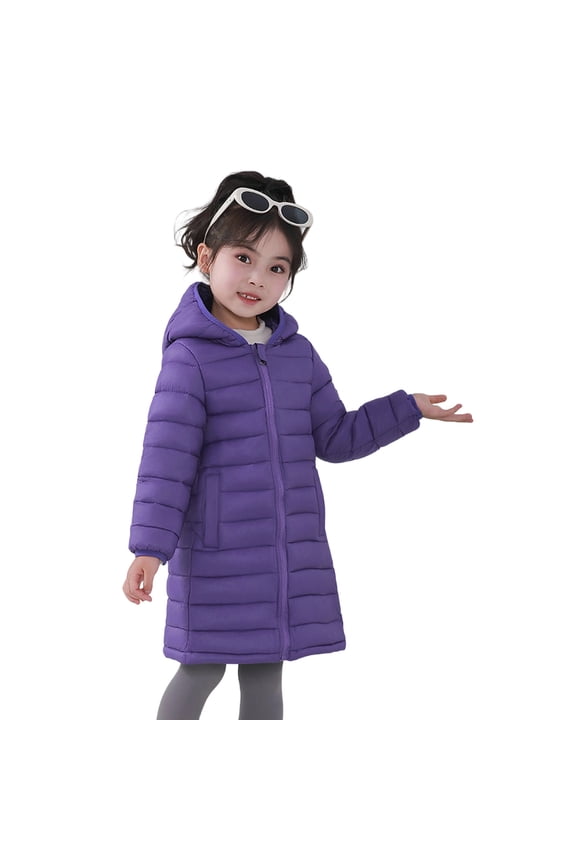 Girls Down Jacket Extra Warm Long Padded Coat Thickened Winter Outerwear for Kids and Youth with Knee Length Design Winter Coats for Girls Purple,9-10 Years