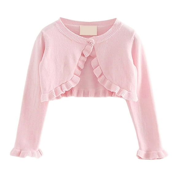 QUOTAY Girls Knit Cardigan Sweater Top Casual Open Front Outerwear for Baby Toddler Kids Soft Comfortable Lightweight Layering Girls Long Sleeve Tops Pink,4-5 Years