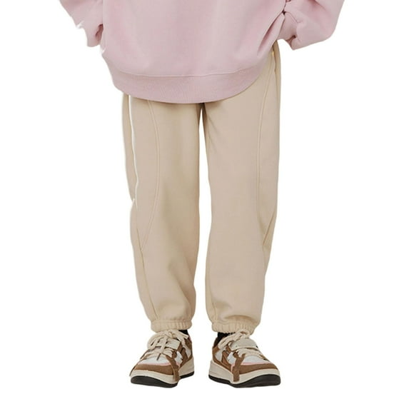 QUOTAY Girls Lined Pants Winter Warm Thermal Kids Joggers Soft Cozy Kids Sweatpants for Toddler Girls and Boys Thickened Beige,4-5 Years