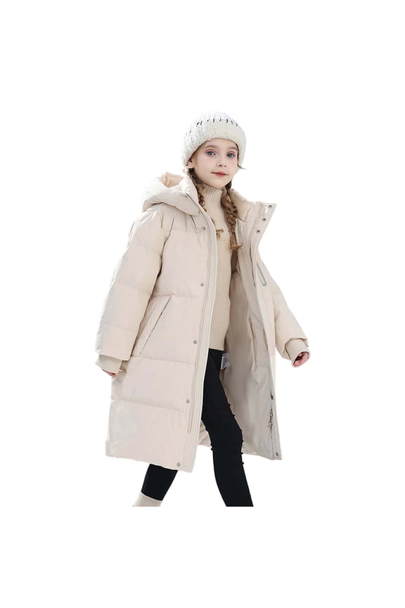 Girls Long Down Coat Warm Winter Jacket with Fill for Kids and Youth Insulated Outerwear for Cold Weather Winter Coats for Girls Khaki,11-12 Years