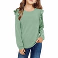 thumbnail image 1 of QUOTAY Girls Long Sleeve Blouse Top with Lace Trim Fashionable Fall Winter Tunic Shirt for Big Kids and Tweens Age 4 to 12 Years Green,140, 1 of 7