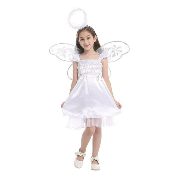 QUOTAY Girls Outfits Angel for Fancy Dress Party School Play and Kindergarten Performance Elegant White Dress Ages 5 to 13 Z02_White,5-7 Years