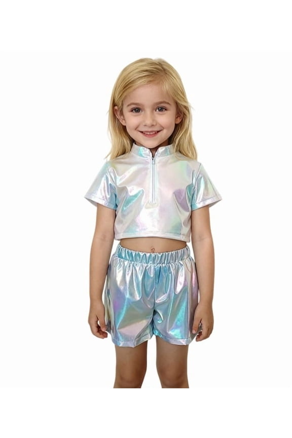 Girls Performance Sparkly Shorts Stage Dance Wear Glitter Shiny Metallic Bottom Party Outfit Festive Celebration Apparel 02_White,100