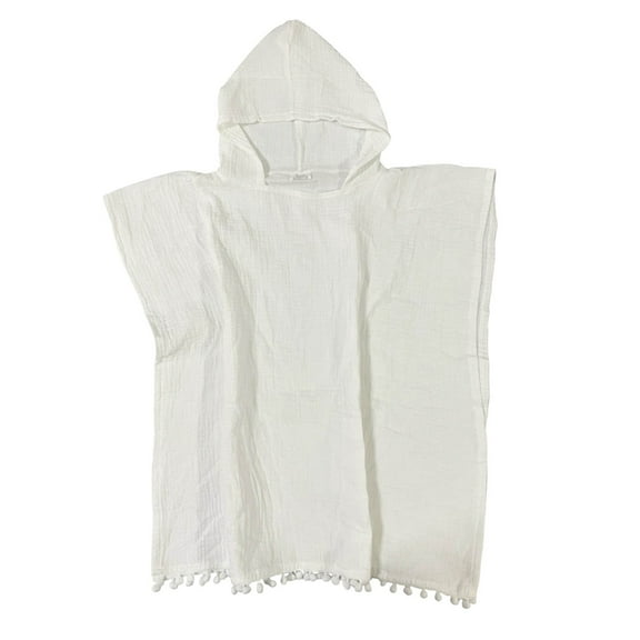 QUOTAY Girls Robe Hooded Cape Bath Towel for Toddlers Kids Summer Pool Cover Up Loungewear Lightweight Sleepwear 1-6Years White，1-6 Years