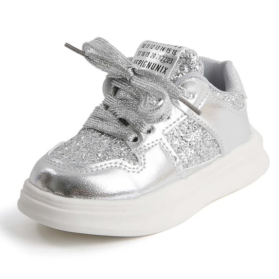 QUOTAY Girls Sneakers for Everyday Style Lightweight Cushioned Kids Casual Shoes with and Flexible Sole Kids Slippers Girls Silver,5-5.5 Years