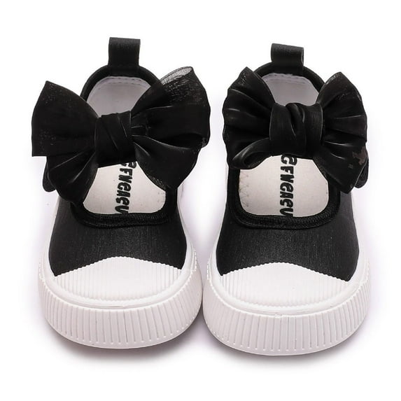 QUOTAY Girls Sneakers for Toddlers Spring Summer Bow Shoes Hook Loop Mary Jane Non Casual Kids Slippers Girls Black,3-3.5 Years
