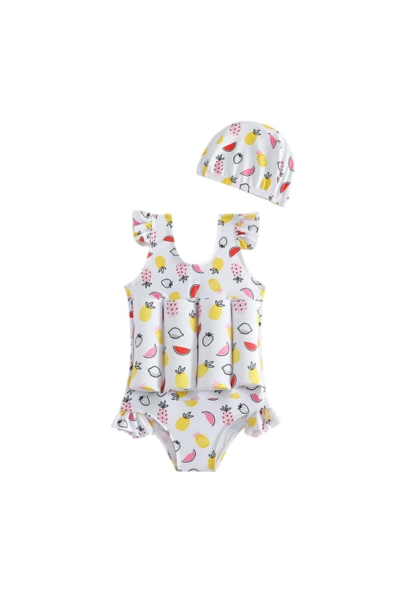 Girls Swimsuit Buoyancy Learn to Swim Training Suit for Children Ages 4-8 Bathing Suit White,XL