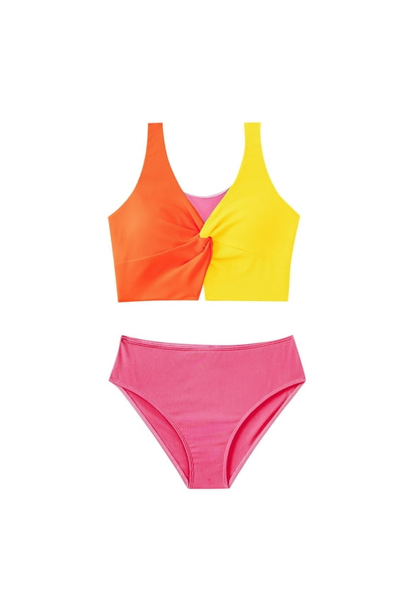 Girls Swimsuits for Girls Color Block Cute Swimsuit with Skirt Design Bathing Suit Bathing Suit Hot Pink,8Y