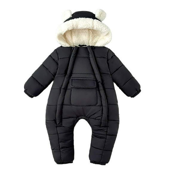 QUOTAY Girls Winter Snowsuit Insulated Padded Jumpsuit with Attached Mittens and Booties Double Zipper for Baby Toddler Winter Coat Warm Outfit 01_Black,6-12 Months