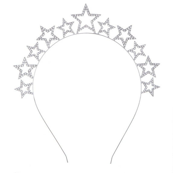 QUOTAY GlamourGal Alloy Star Headband Five Pointed Hair Accessory for Women Festive Occasions Elegant Design 01_Silver,One Size