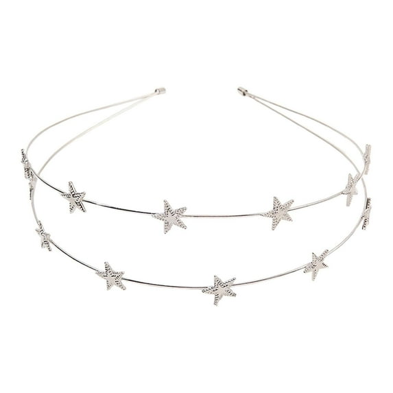 QUOTAY GlamourGal Elegant Double Layer Star Headband Metal Five Pointed Hair Accessory for Lady Everyday Wear 02_Silver,One Size