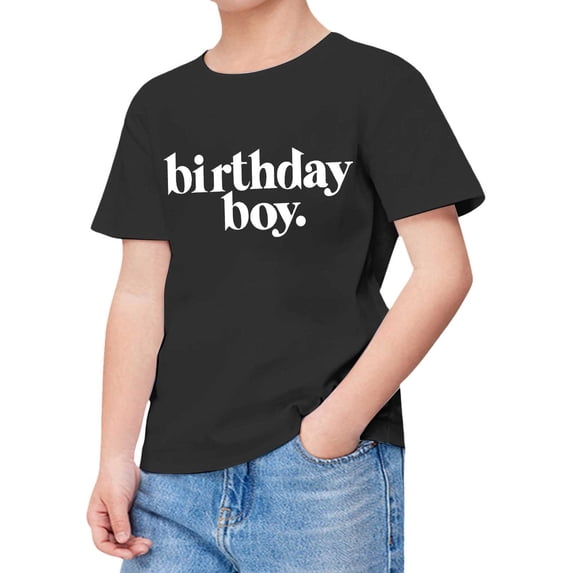 QUOTAY Happy Birthday Printed Short Sleeve T Shirt For Boys Child Casual Crew Neck Fans Present Tops For Black_002,100