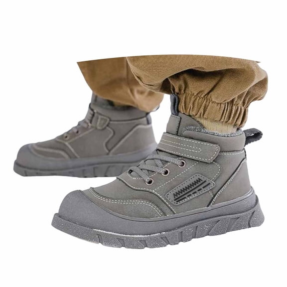 QUOTAY Hiking Sneakers for Boys Winter Warm High Top Outdoor Slippers Durable Sole Cozy for Cold Weather Adventures Age 8-15 Grey,11-11.5 Years
