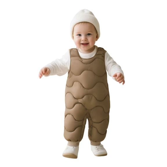 QUOTAY Insulated Boys Winter Kids Jumpsuit with Detachable Straps Romper for Cold Weather Outdoor Play and Activities Brown,1-2 Years