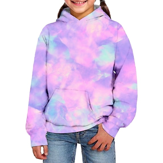 QUOTAY Kids 3D Visual Digital Printed Tie Dye Hoodie Pullover Sweatshirt with Pocket C Casual Top for Children Graphic Hoodies Purple,5-6 Years