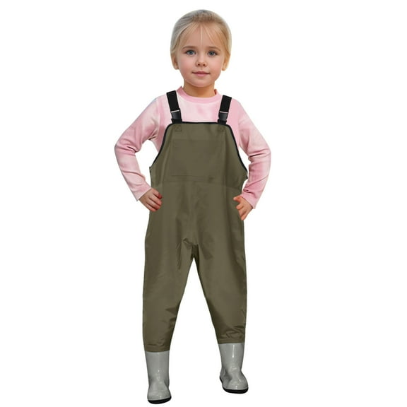 QUOTAY Kids Boys Girls Chest Waders Youth Fishing Waders with Pocket for Toddler Children Water Proof Fishing Waders with Boots Khaki,2-3 Years
