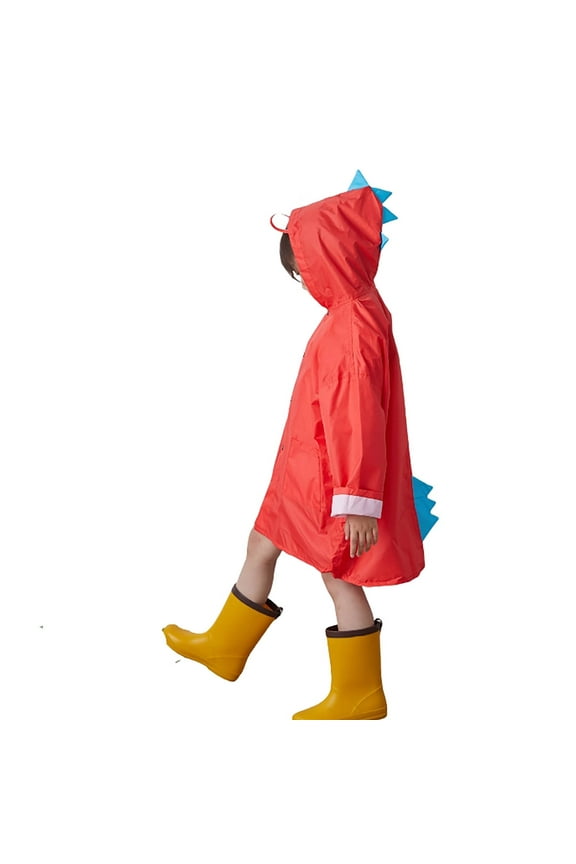Kids Dinosaur Cartoon Long Rain Ponchos Reusable Rainwear for Children Ages 2-14 Years Red,S
