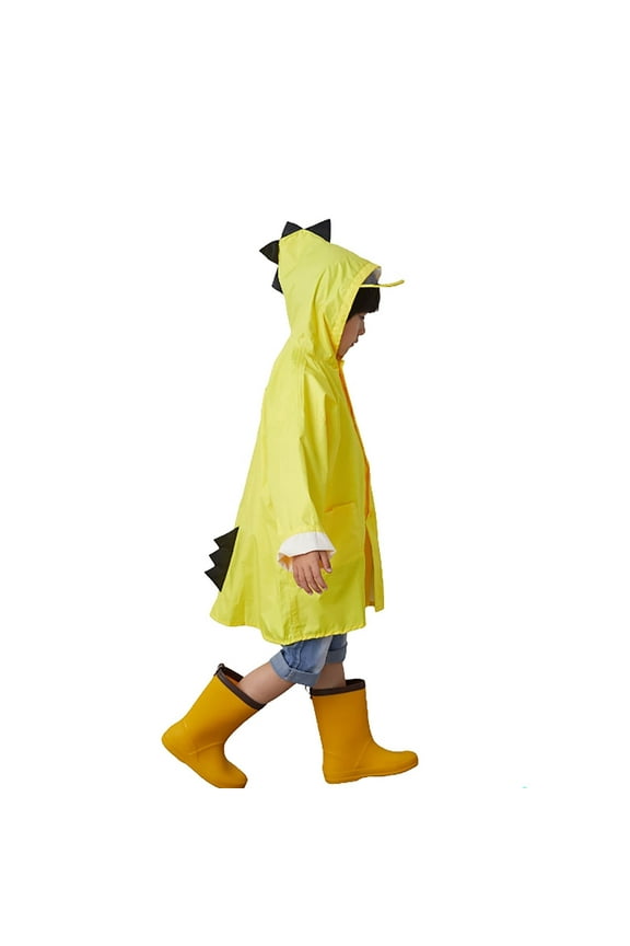 Kids Dinosaur Cartoon Long Rain Ponchos Reusable Rainwear for Children Ages 2-14 Years Yellow,S