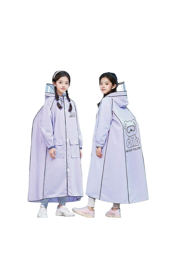 Kids Full Length Heavy Rain Rain Ponchos for Riding to School Gear for Ages 10-16 Years Light Purple,XXXL