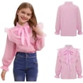 thumbnail image 1 of QUOTAY Kids Girls Long Sleeve Party Blouses Elegant Ruffled Button Down Shirts Girls Long Sleeve Tops for School and Events Pink,11-12 Years, 1 of 6