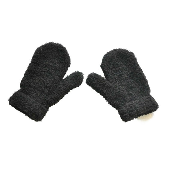 QUOTAY Kids Gloves Childrens Winter Knitted Mittens with Half Thickened and Warm for Toddlers 1 to 3 Years Old 02_Black,1-3 Years