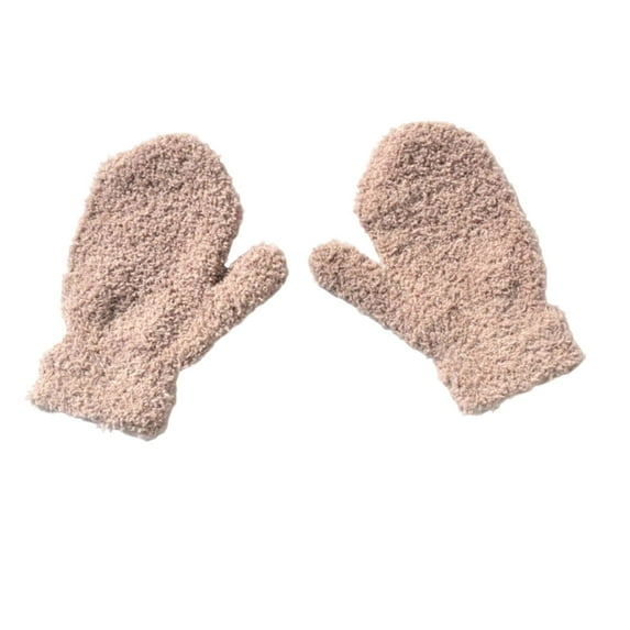 QUOTAY Kids Gloves Childrens Winter Knitted Mittens with Half Thickened and Warm for Toddlers 1 to 3 Years Old 02_Khaki,1-3 Years