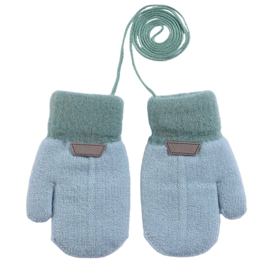 QUOTAY Kids Gloves Winter with Detachable Lanyard Double Layer Thermal Knitted Hand Warmers Cute Mittens for Boys and Girls 1 to 8 Years 01_Sky Blue,8