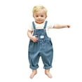 thumbnail image 1 of QUOTAY Kids Overalls with Large Pockets Denim Toddler Pants for Girls and Boys Comfortable Playwear Durable Overall Jeans 6 Months-9 Years 02_Blue,18-24 Month, 1 of 9