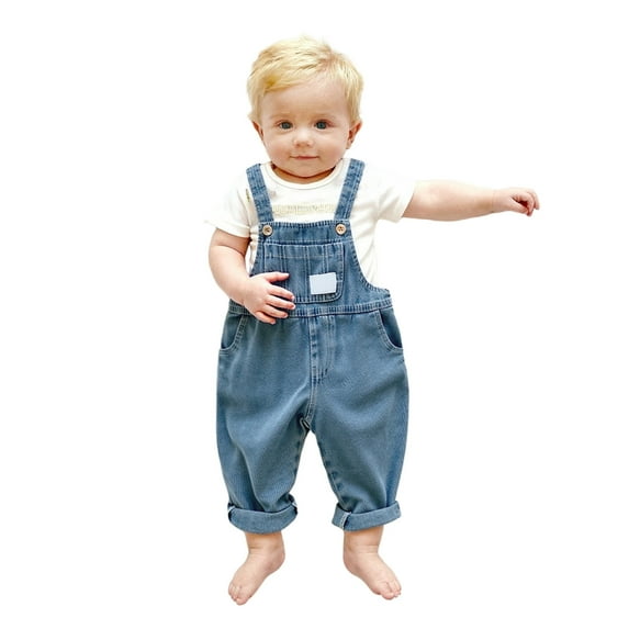 QUOTAY Kids Overalls with Large Pockets Denim Toddler Pants for Girls and Boys Comfortable Playwear Durable Overall Jeans 6 Months-9 Years 02_Blue,6-12Month