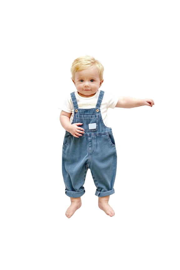 Kids Overalls with Large Pockets Denim Toddler Pants for Girls and Boys Comfortable Playwear Durable Overall Jeans 6 Months-9 Years 02_Blue,6-12Month