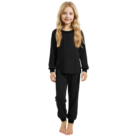 QUOTAY Kids Pajamas Children’s Knitted Pajama Set Comfortable Sleepwear for Cozy Nights Soft and Breathable Wear for Boys and Girls 2-13Y Black,2-3 Years