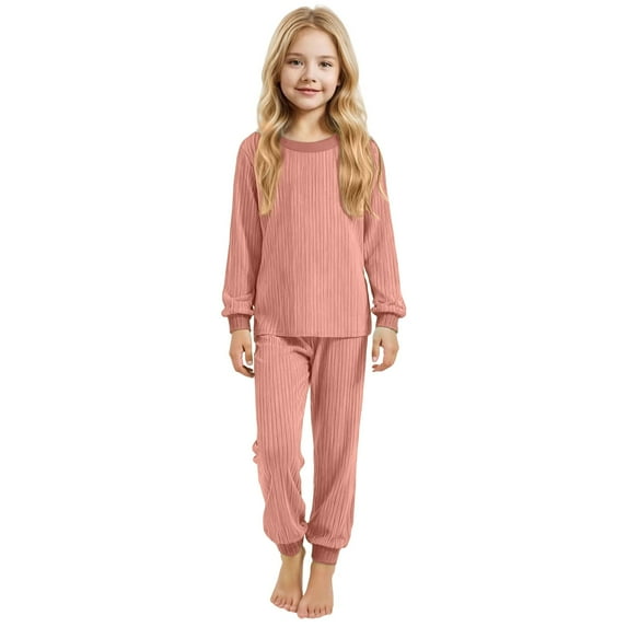 QUOTAY Kids Pajamas Children’s Knitted Pajama Set Comfortable Sleepwear for Cozy Nights Soft and Breathable Wear for Boys and Girls 2-13Y Pink,4-5 Years