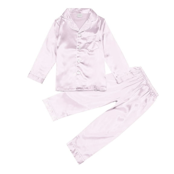 QUOTAY Kids Pajamas for Boys and Girls Satin Pajamas Set Button Down Sleep Shirt Top and Long Pants Sleepwear Pink,9-10 Years