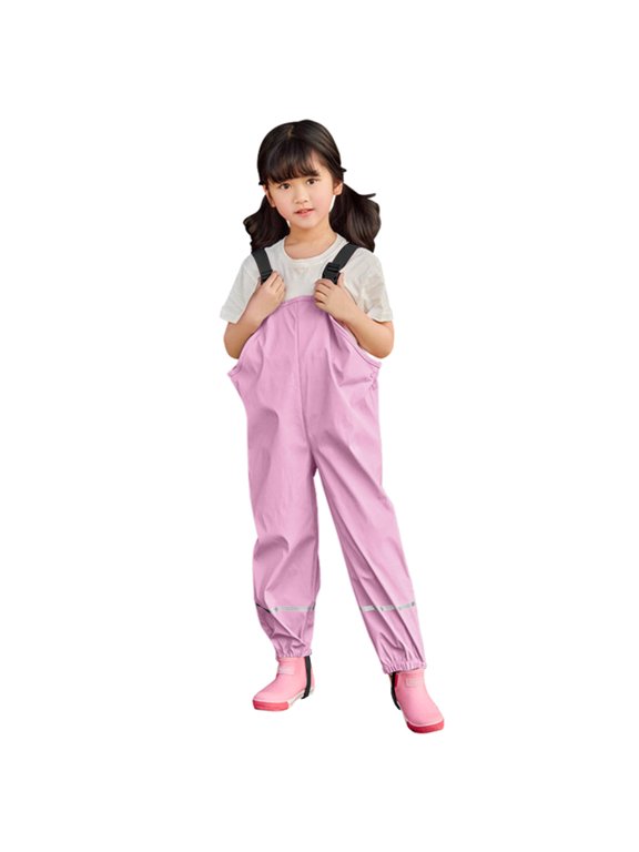 Kids Rain Pants Winter Warm Double-Layer Waterproof Windproof Mud Overall Jumpsuit for Boys and Girls Ages 2-11 Jumpsuit 04_Pink,120