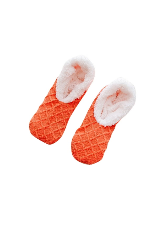 Ladies Warm Solid Color Floor Socks Non Knitted Fuzzy Socks Coral Short Socks for Indoor Wear Orange,One Size