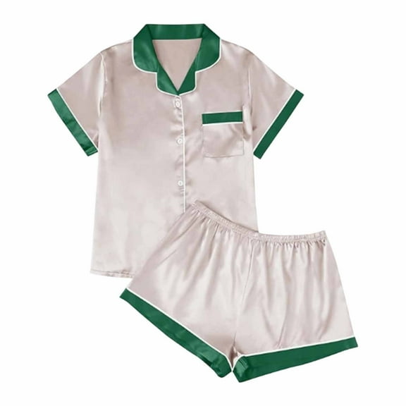 QUOTAY Pajamas for Girls Casual Print Silk Satin Short Sleeve Button Down Top and Shorts Sleepwear Set with Pockets 3-15Years White，12-13 Years