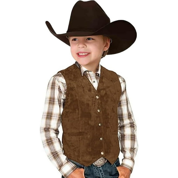 QUOTAY Retro Boys Cowboy Vest Style V Neck Casual Western Vest Waist Coat Boys' Tops, Tees & Shirts Brown,3-4 Years