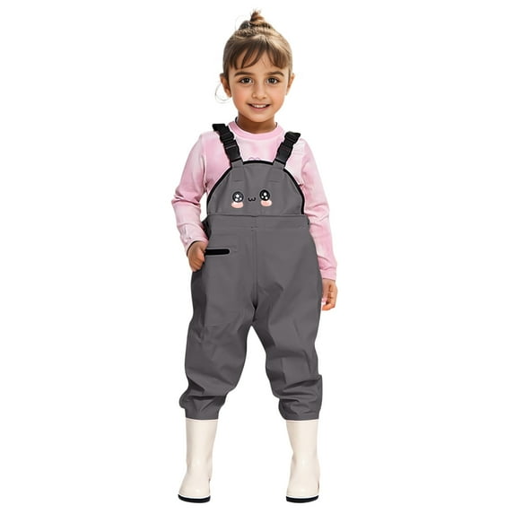 QUOTAY Romper Kids Boys Girls Chest Waders Youth Fishing with Pocket for Toddler Children Water Proof Jumpsuit Grey,32