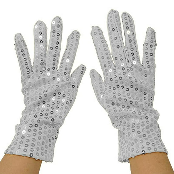 QUOTAY Sequin Glove Bling Performance Glove for 80s or 90s Dress Up and Rave Party Festive Gloves for Women 01_Silver,One Size