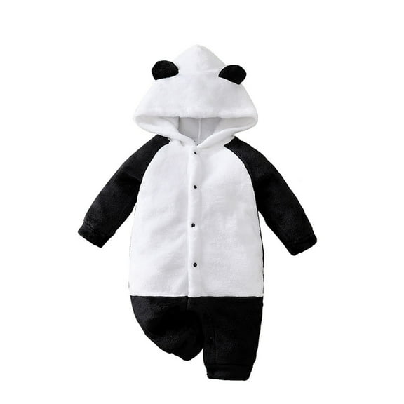 QUOTAY Soft Flannel Baby Baby Romper Jumpsuit with Adorable Panda Hood for Boys Girls Cozy Winter Rompers Indoor Outdoor Playwear Multicolour,18-24 Months