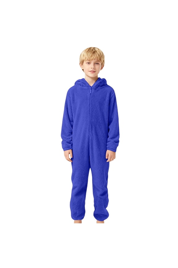 Soft Pajama Kids Jumpsuit for Toddler Boys Girls Cozy Sleeper Outfit with Grip Socks for Lounging at Home Blue,5-6 Years