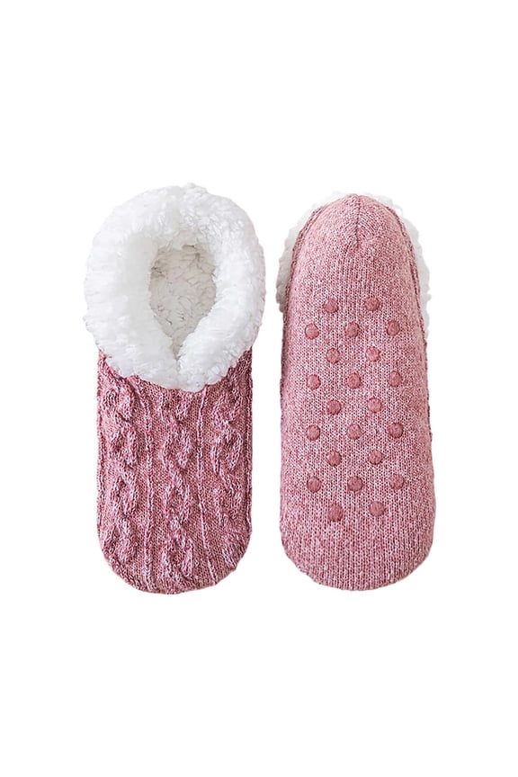 Soft Slipper Socks for Women Non Grip Winter Warm Booties Cozy Indoor Outdoor Thermal Sleep Footwear Light Pink，One Size